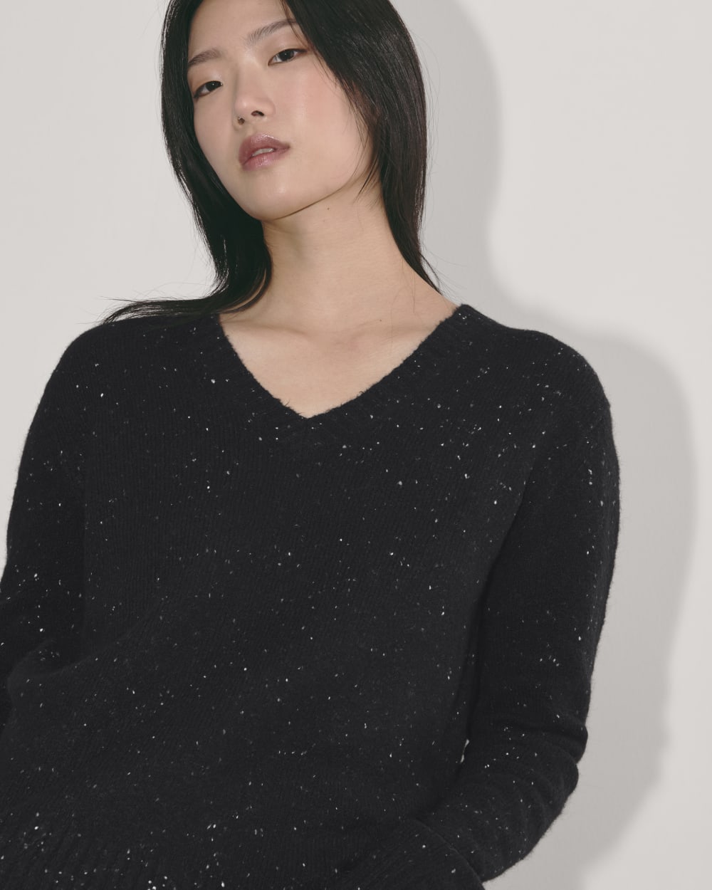 The V-Neck Sweater in Plush Cotton | Black Confetti