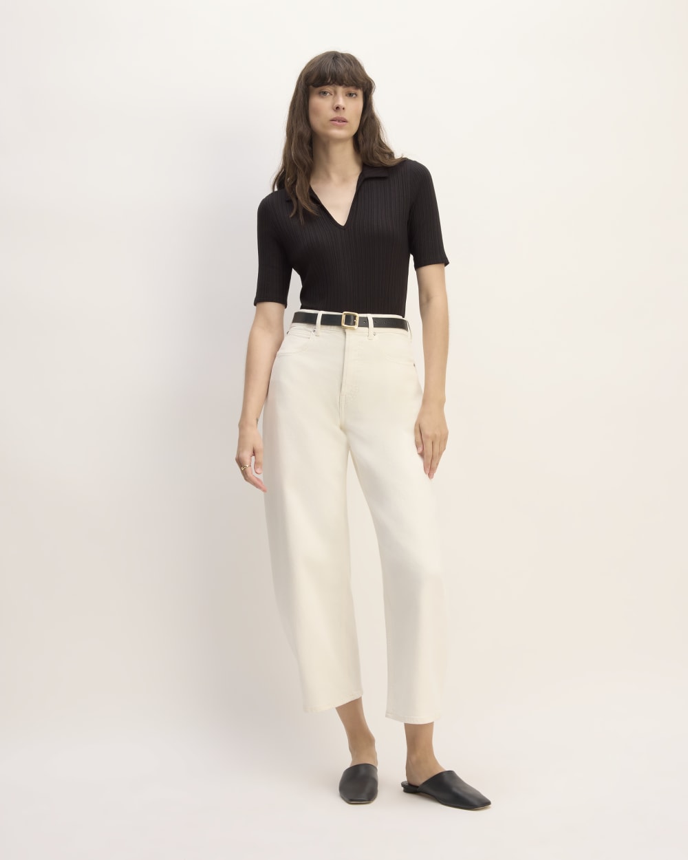 The Rib Soft Knit Open Collar Polo | Black