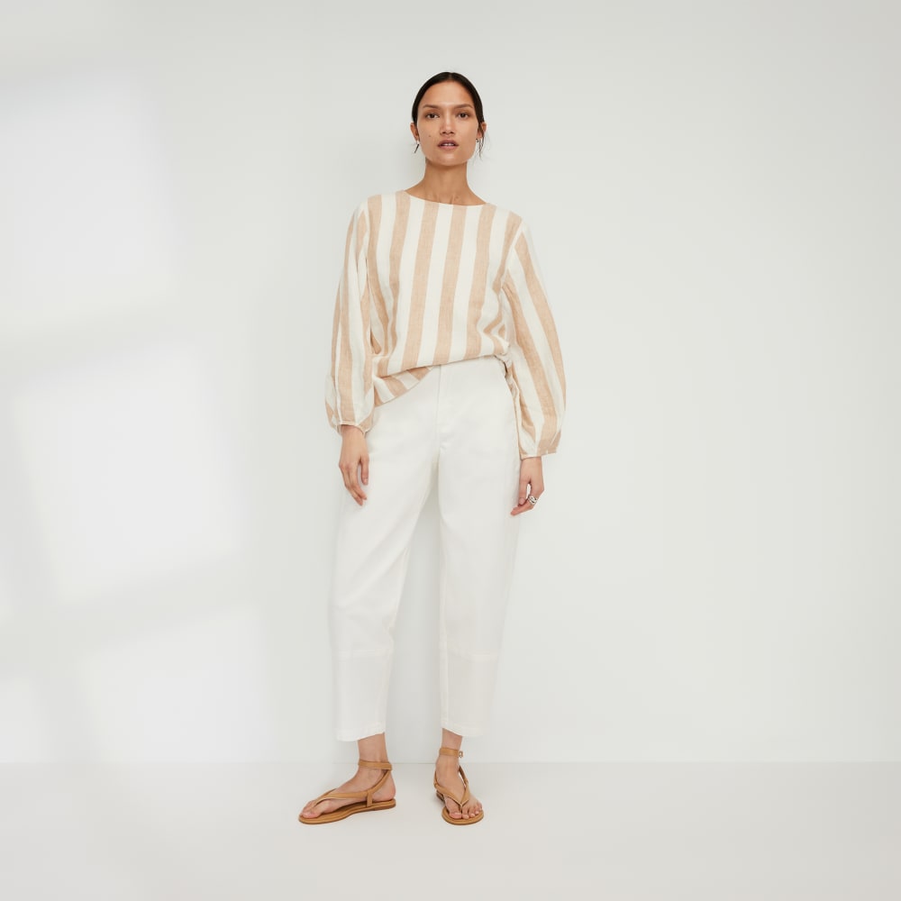 The Linen Long-Sleeve Top | Bone / Caramel