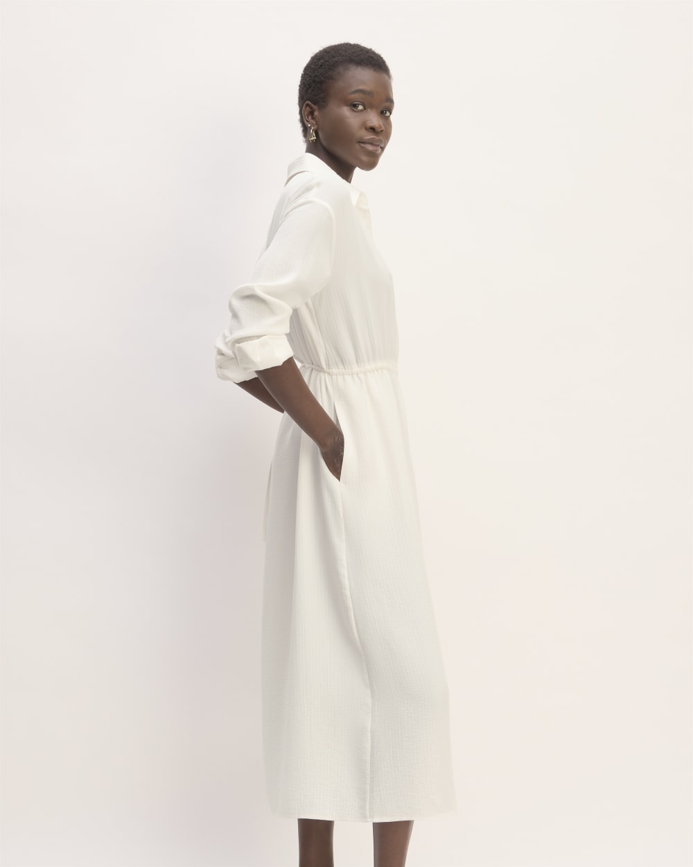 The Mini Jacquard Stripe Shirt Dress | Bone