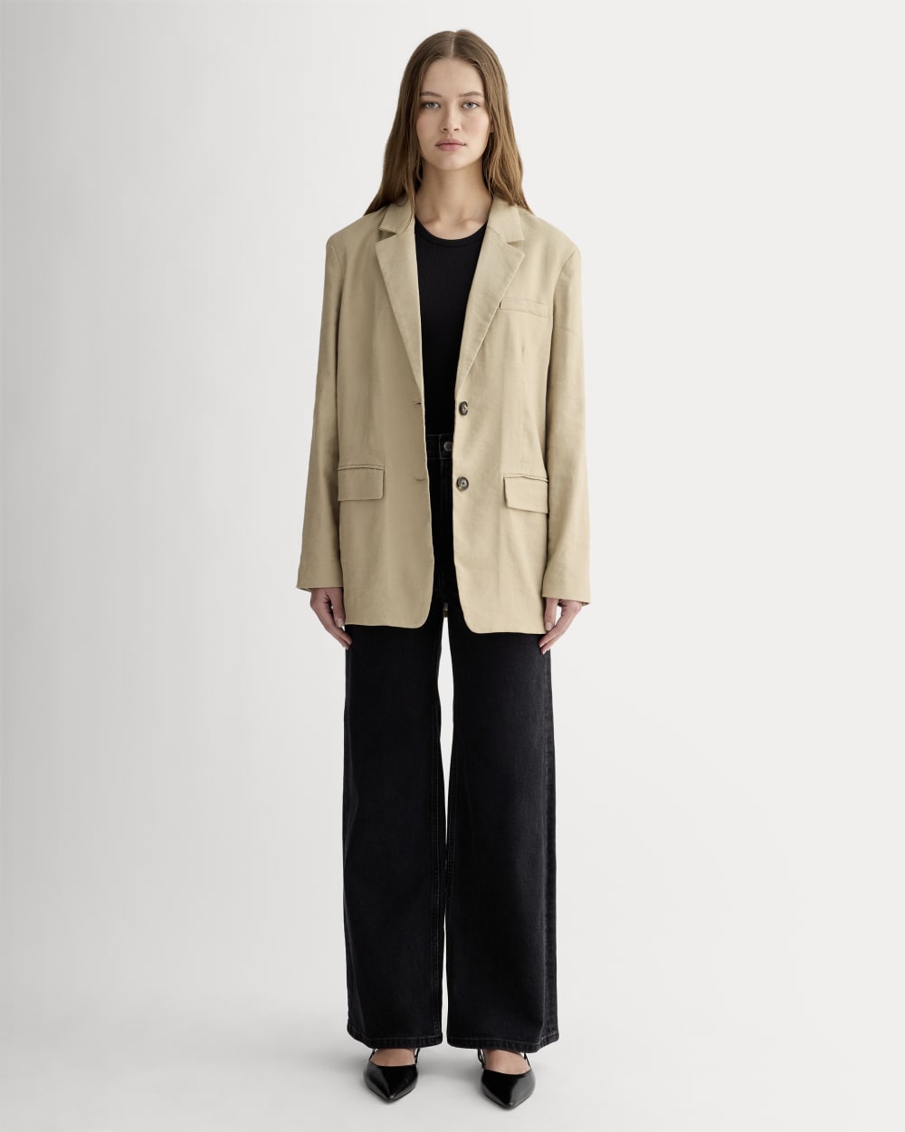The Oversized Blazer in Stretch Linen | Trench Coat Khaki