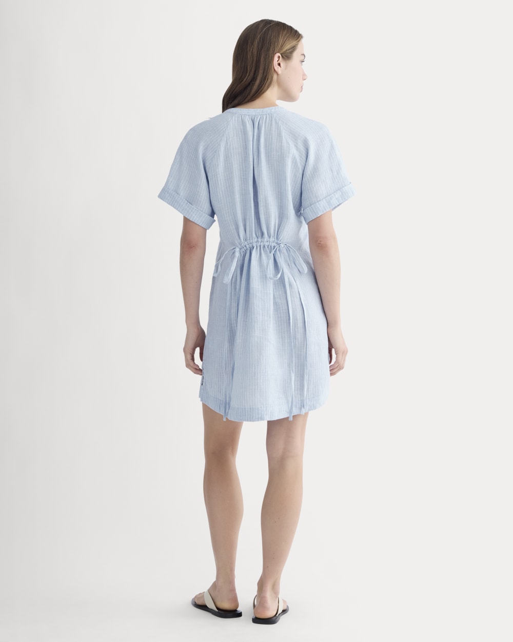 The Popover Dress in Linen | Sky Blue / White