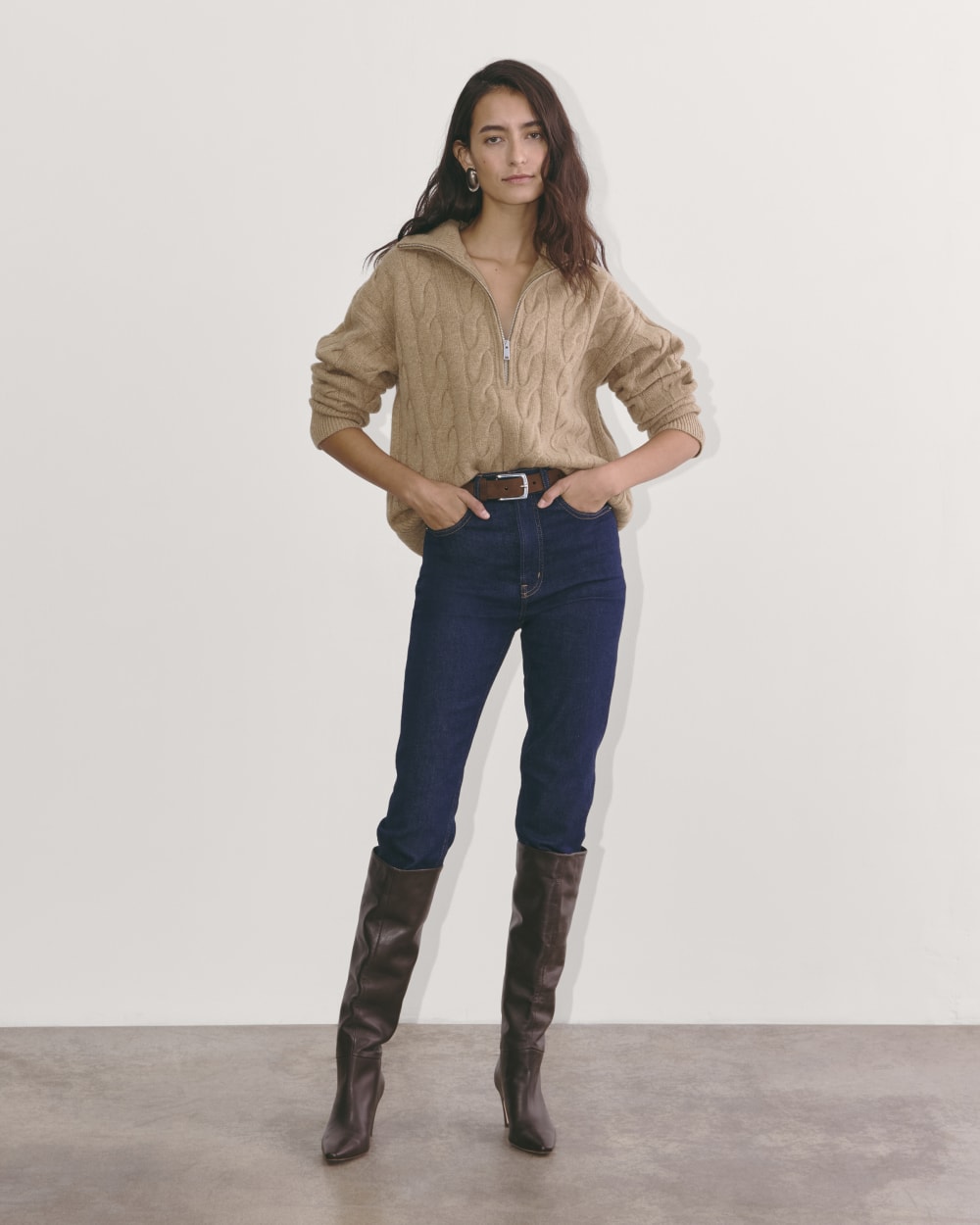 The Cable Half-Zip in Luxe Merino | Oat Melange