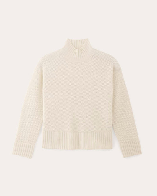 The Honeycomb Funnel Neck in Wool Cashmere | Bone