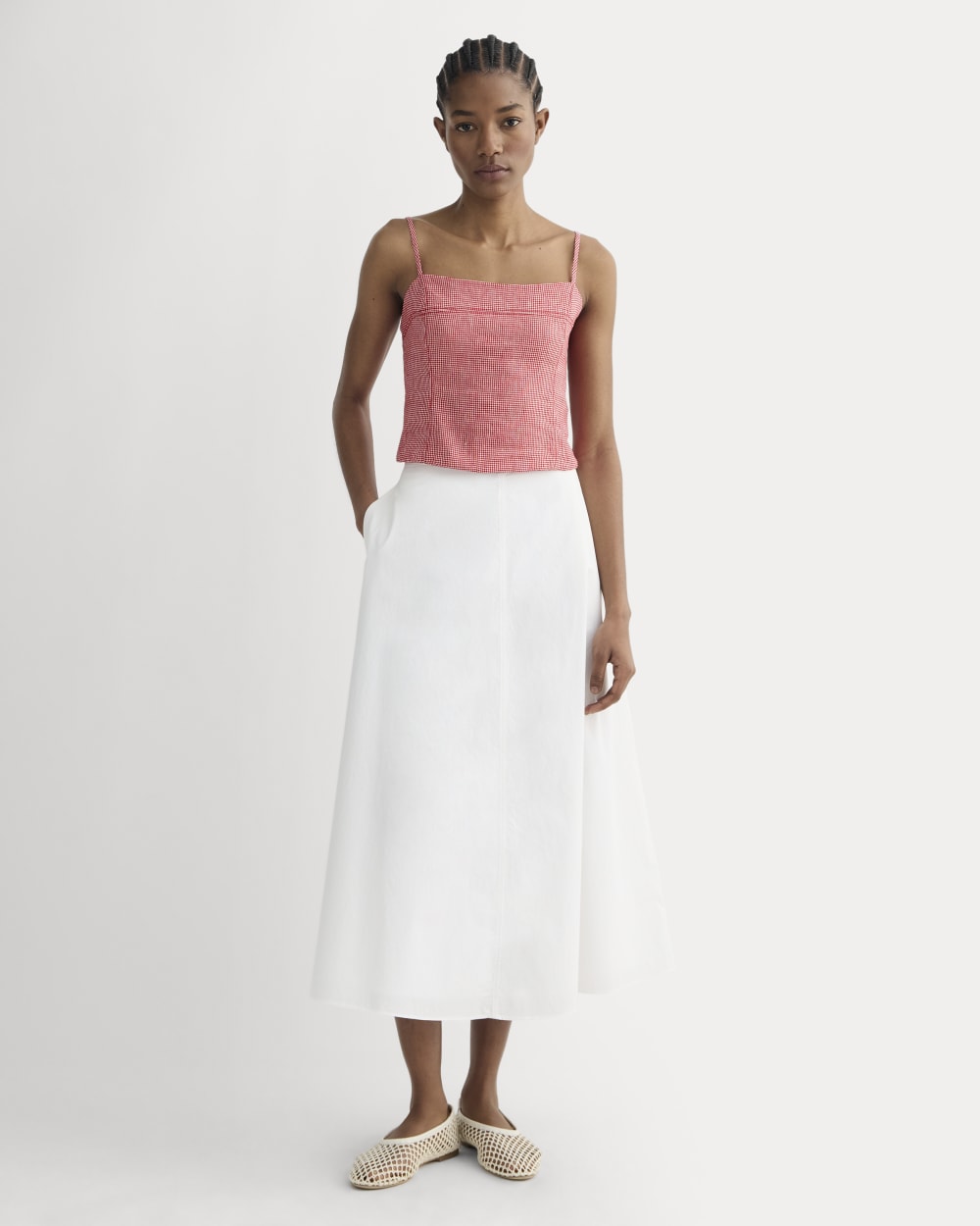 The Seamed Top in Stretch Linen | Classic Red Gingham