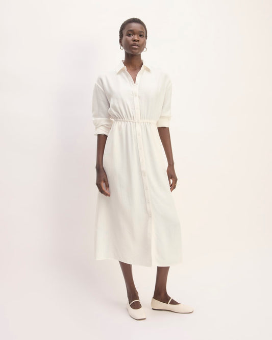 The Mini Jacquard Stripe Shirt Dress | Bone