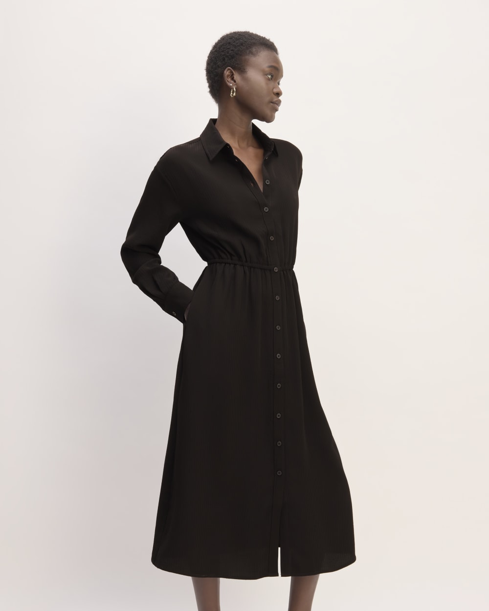 The Mini Jacquard Stripe Shirt Dress | Black