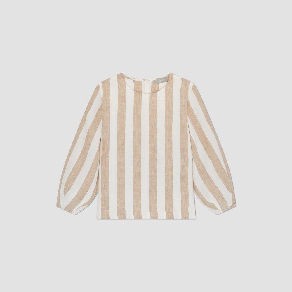 The Linen Long-Sleeve Top | Bone / Caramel