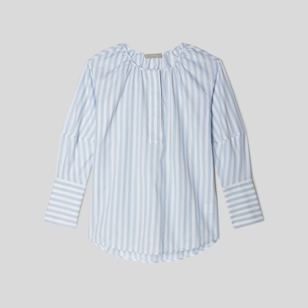 The Silky Cotton Balloon Sleeve Top | Periwinkle / White