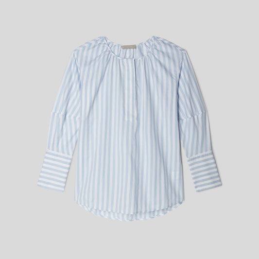 The Silky Cotton Balloon Sleeve Top | Periwinkle / White