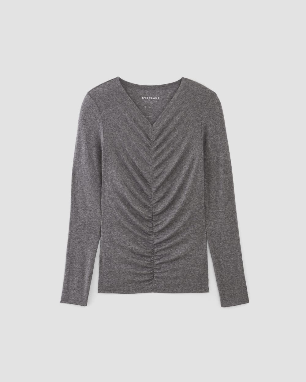 The Ruched V-Neck Tee in Butterluxe | Heather Charcoal