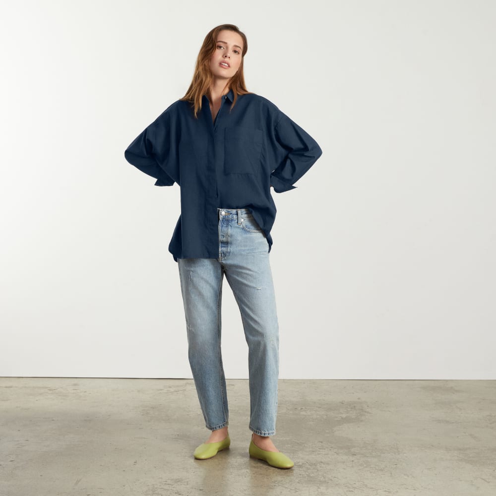 The Oversized Silky Cotton Shirt | Navy