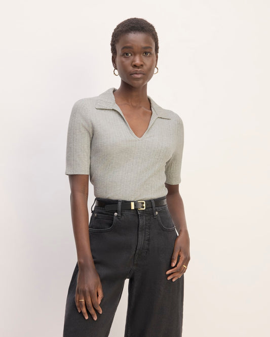 The Rib Soft Knit Open Collar Polo | Heathered Grey