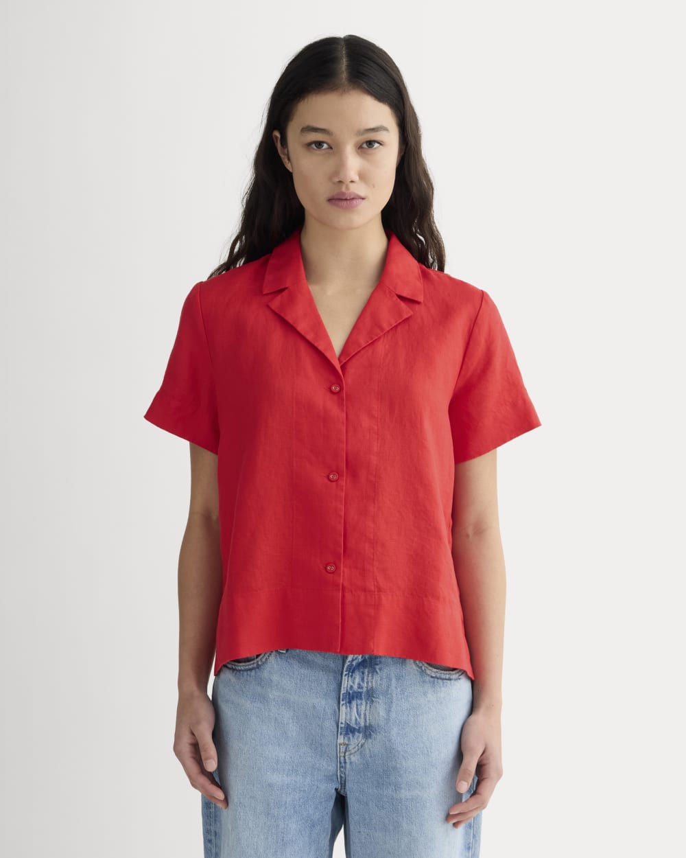 The Notch Shirt in Linen | Classic Red