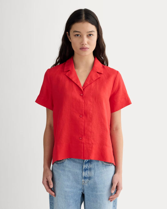 The Notch Shirt in Linen | Classic Red