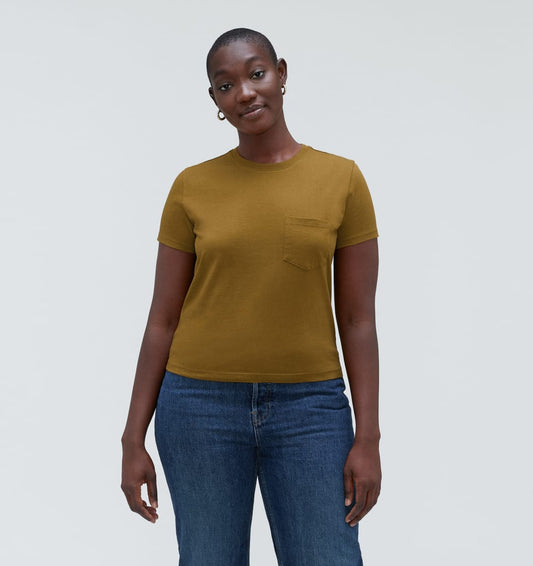 The Box-Cut Tee in Essential Cotton | Tapenade | Pocket