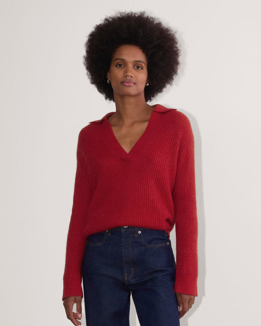 The Oversized Polo in Alpaca | Berry Red