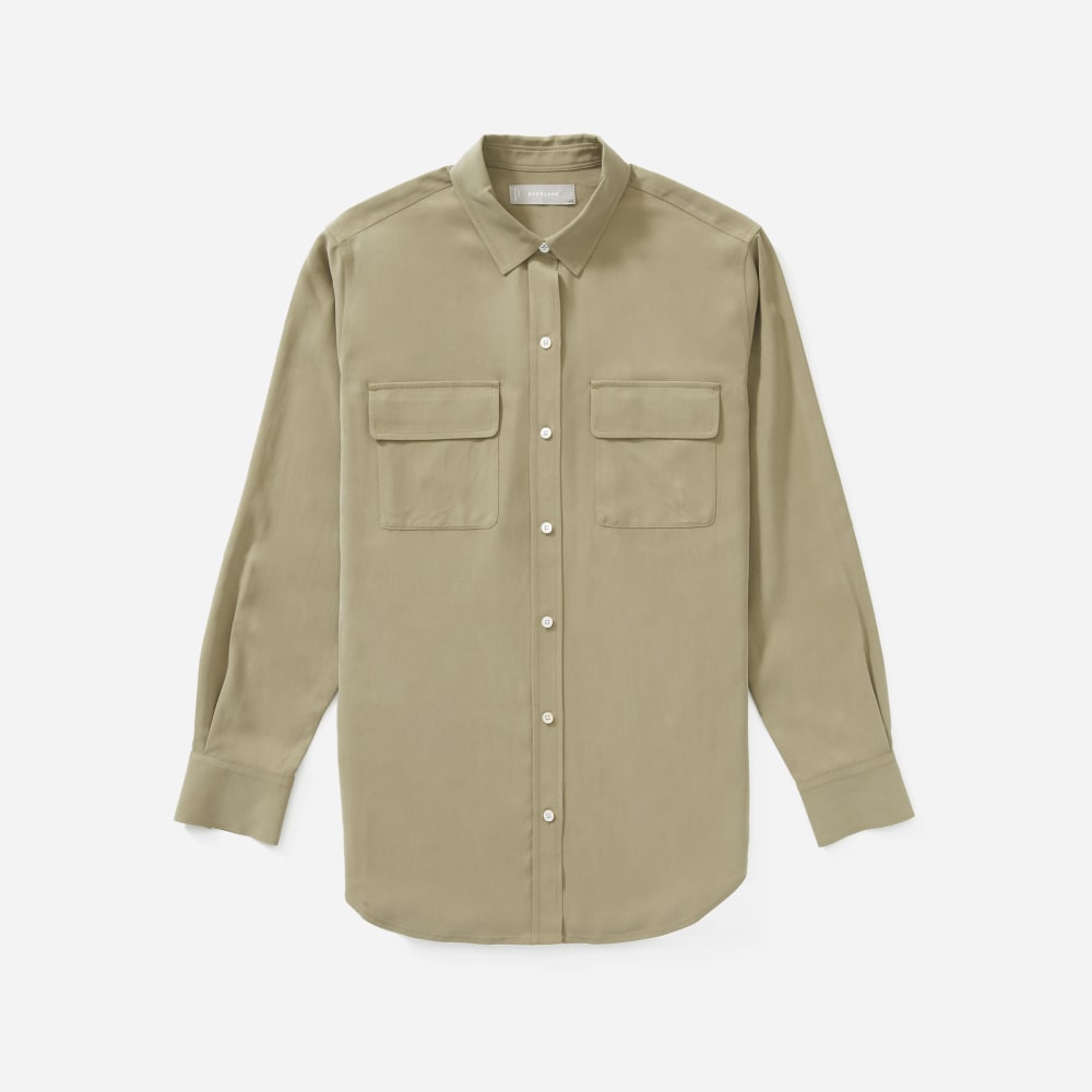 The Washable Silk Relaxed Shirt  | Covert Green