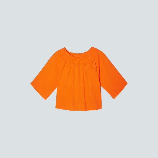 The Seersucker Gathered Tee | Bright Orange