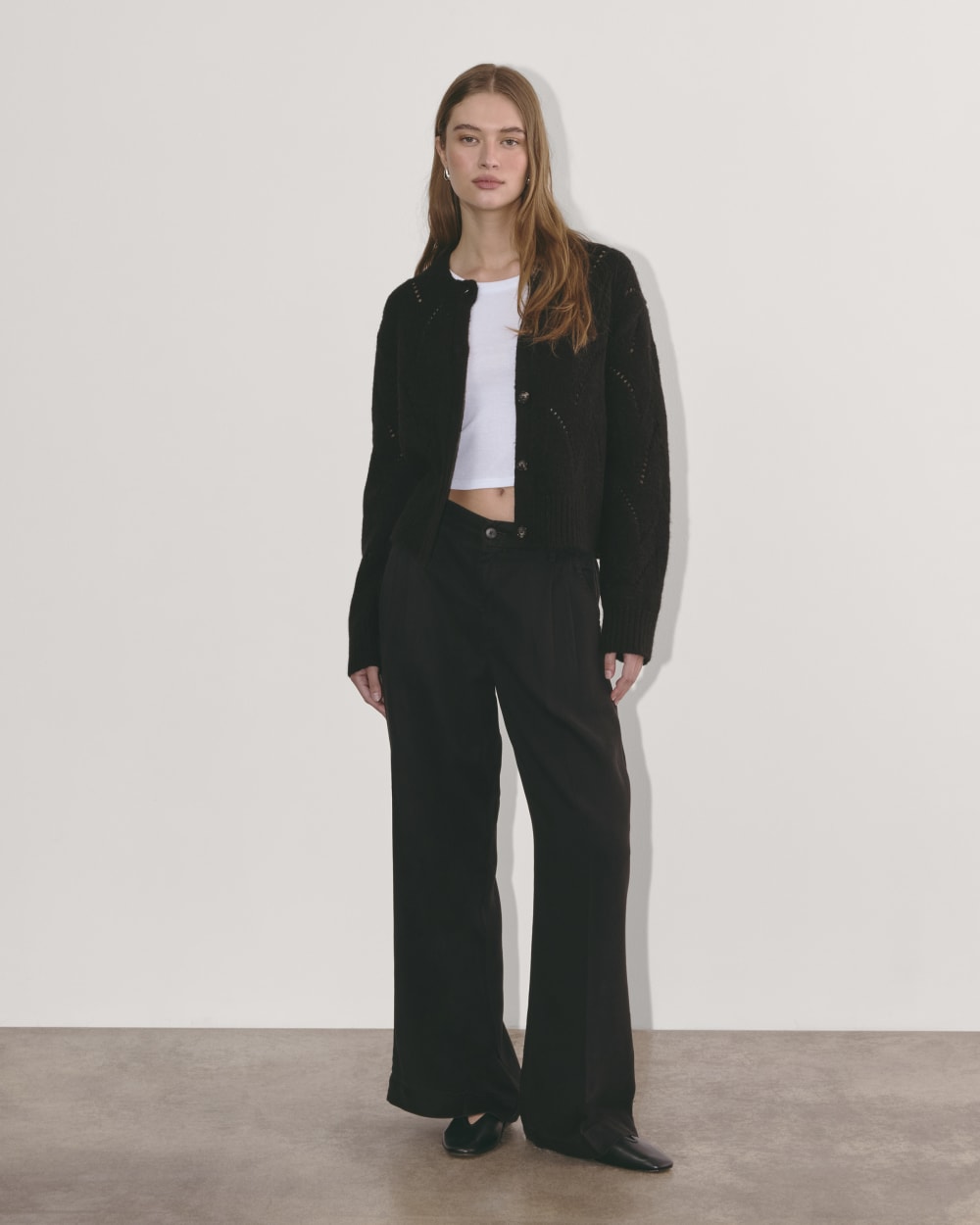 The Pointelle Cardigan in Cloud | Black