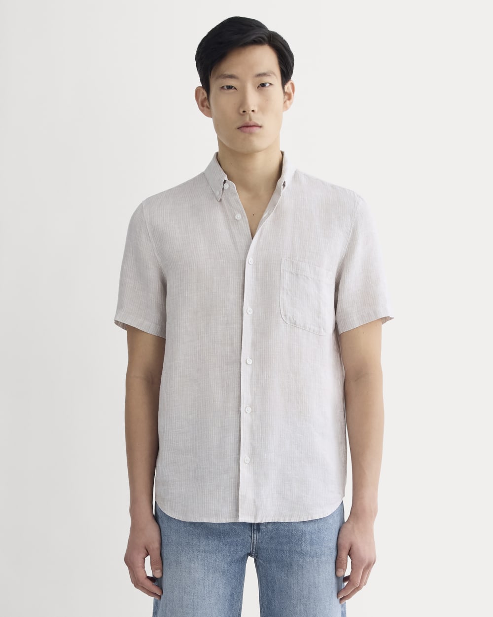 The Classic Short-Sleeve Shirt in Linen | Stone / White