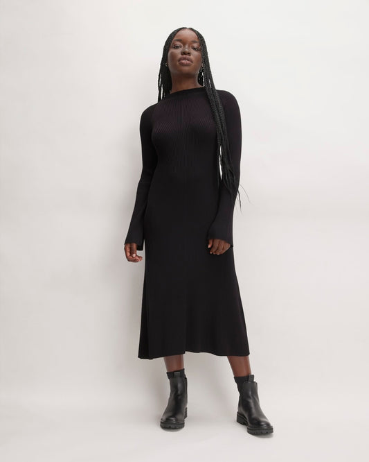 The Ribbed Mock Neck Midi Dress | Black