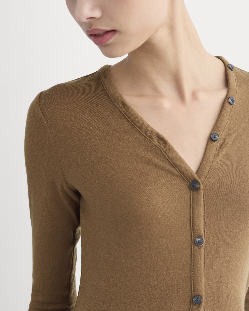 Sheer V-Neck Cardigan in Butterluxe | Toffee