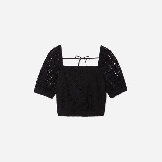 The Eyelet Puff Sleeve Top | Black