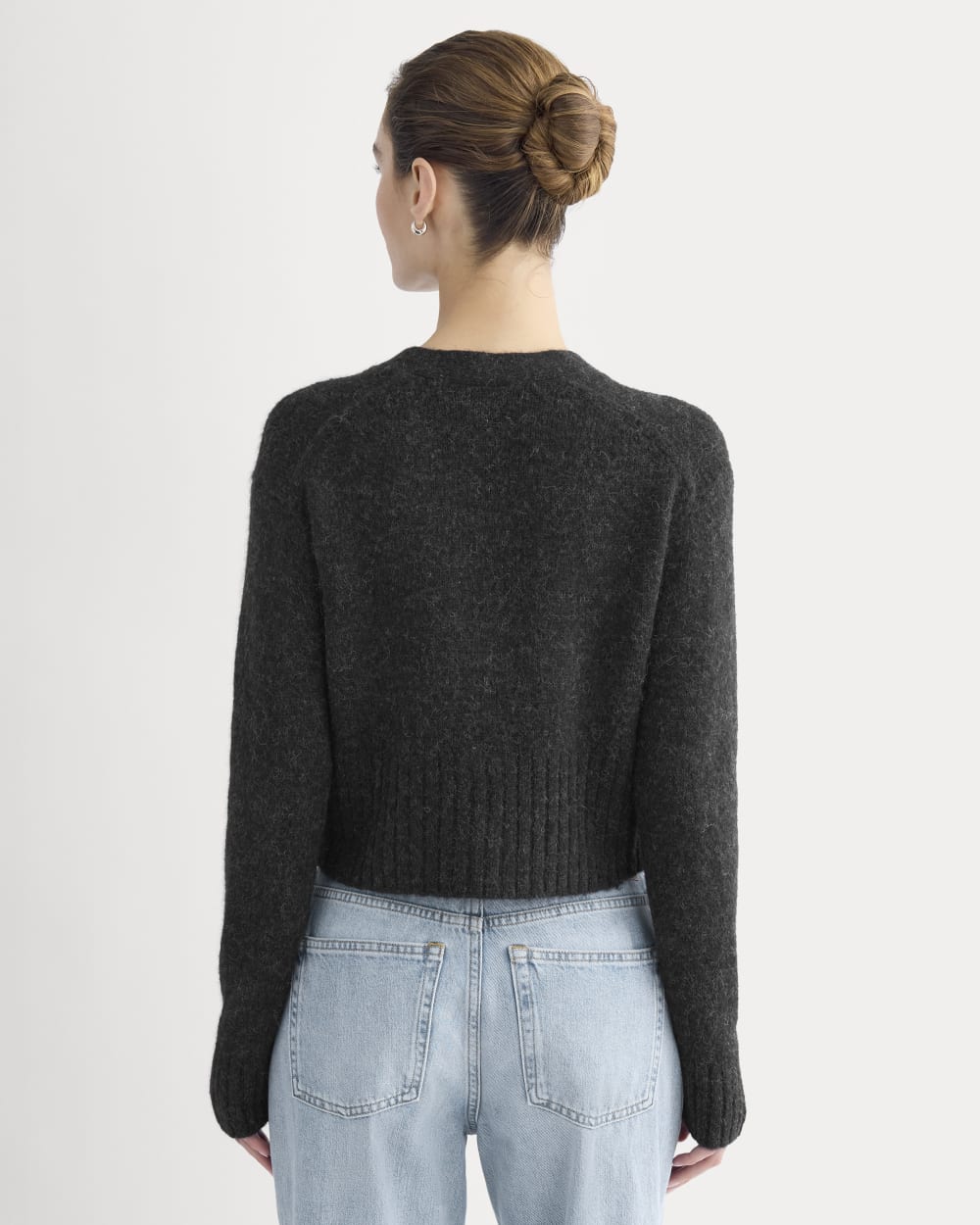 High V Cropped Cardigan in Alpaca | Heather Black