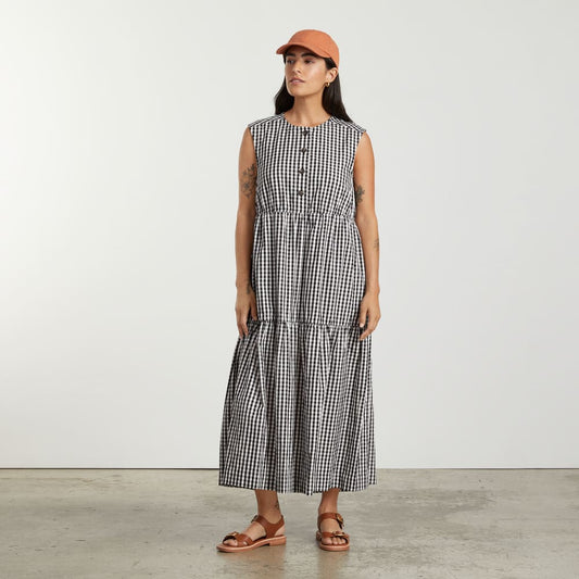 The Tiered Midi Dress | Black Gingham