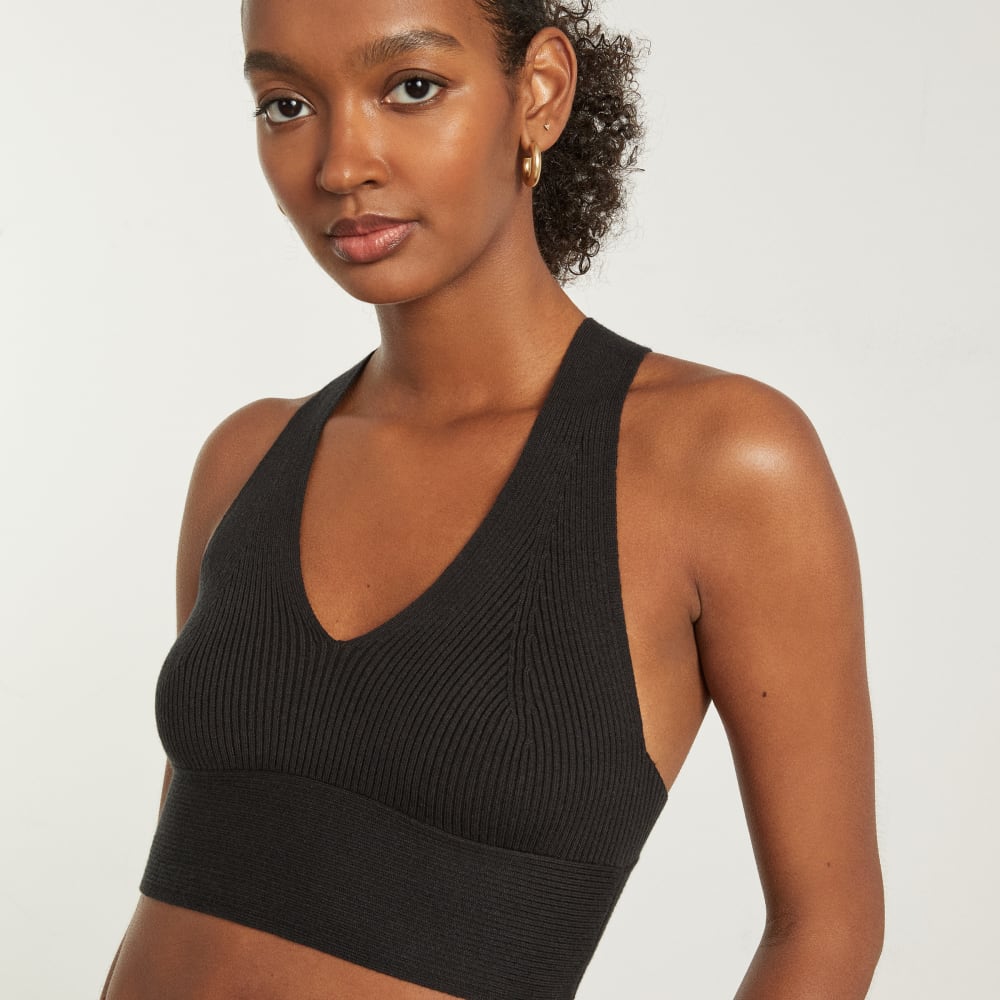 The Cross-Back Cropped Sweater Top | Black