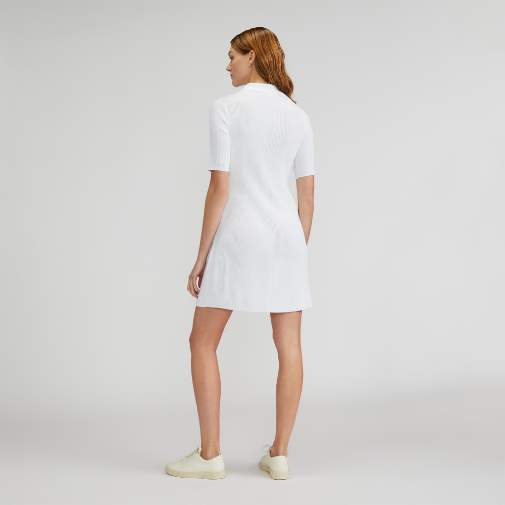 The Ribbed Short-Sleeve Polo Dress | White