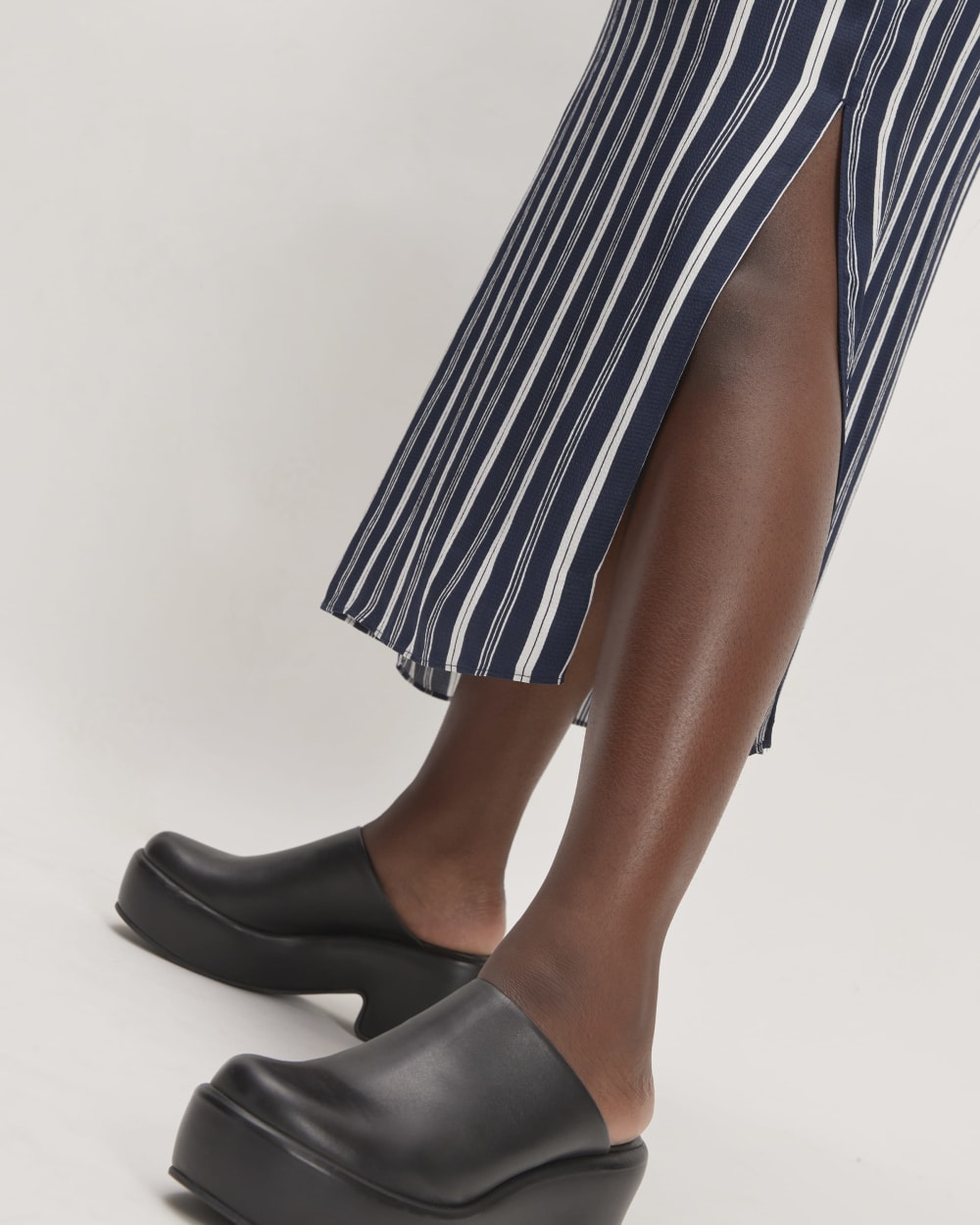 The Hammered Satin Slip Dress |  Navy / Bone