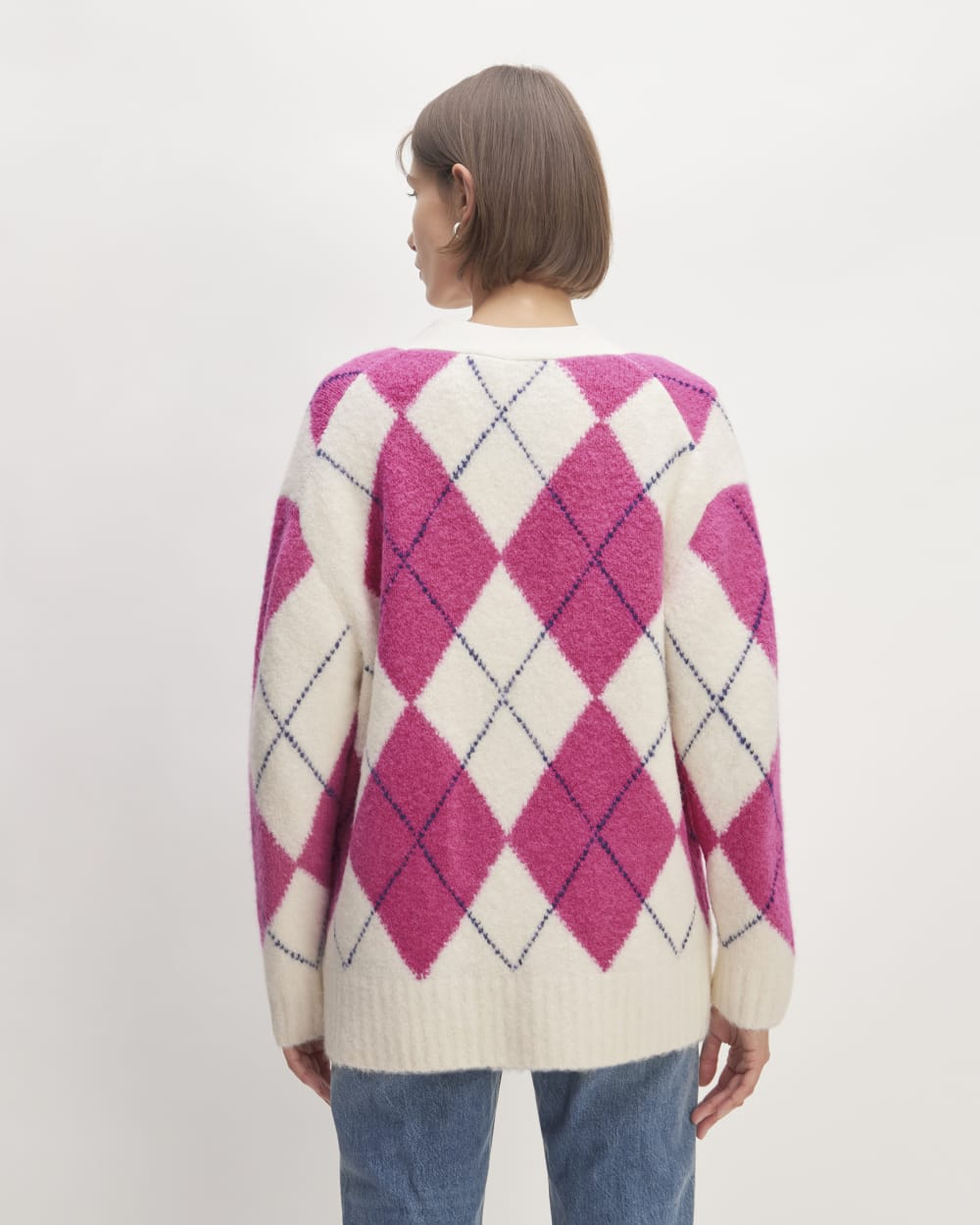 The SuperFuzz Alpaca Cardigan | Bone / Fuchsia Pink / Ocean Cavern