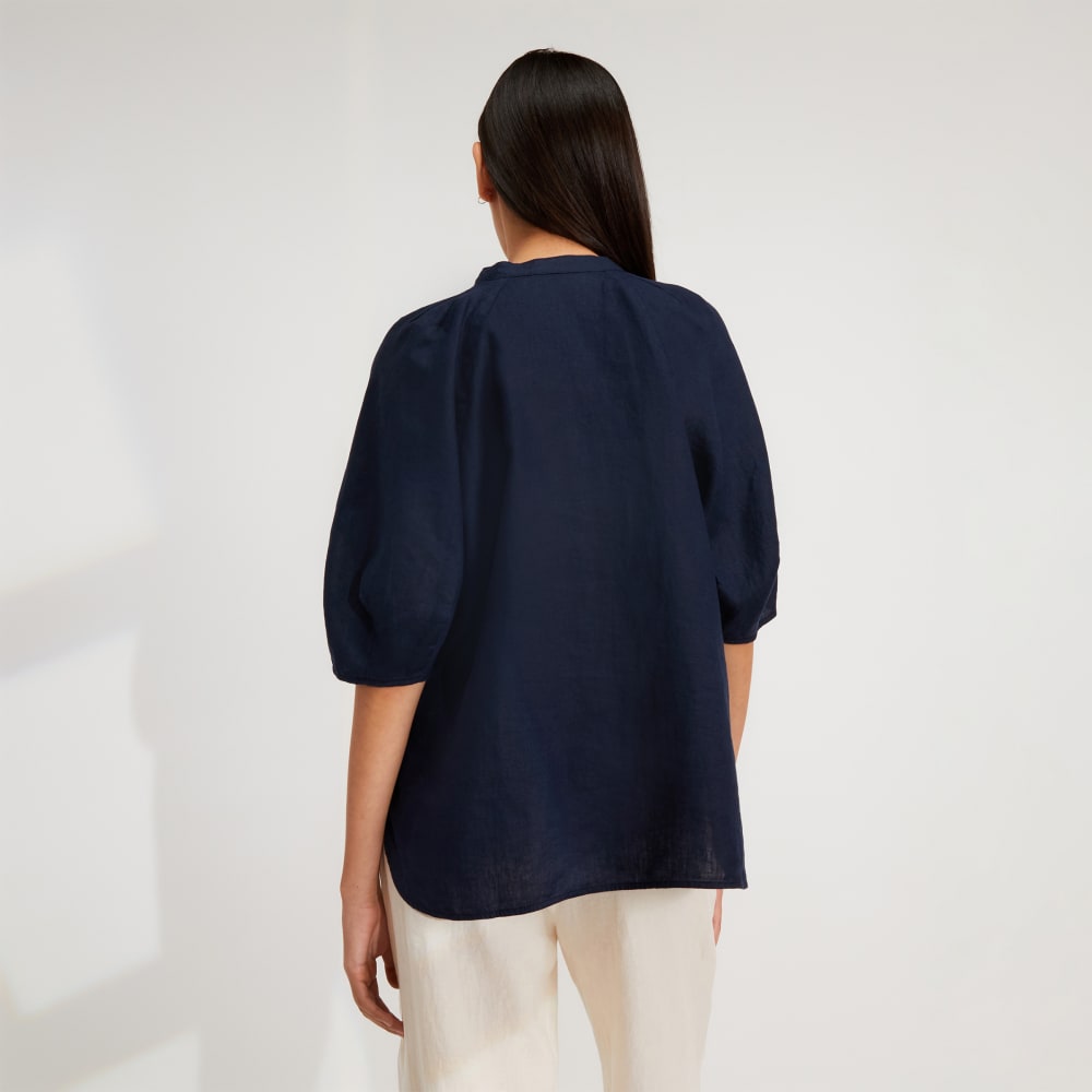 The Linen Puff Sleeve Shirt | Navy