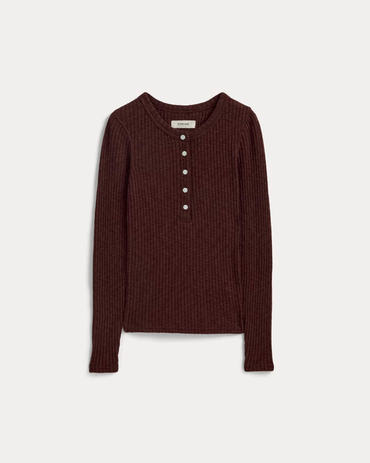 The Cozy Rib Henley | Dark Mahogany