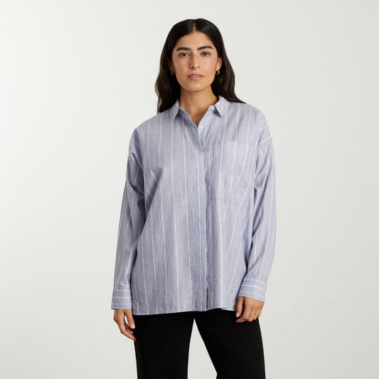The Oversized Silky Cotton Shirt | Slate Blue