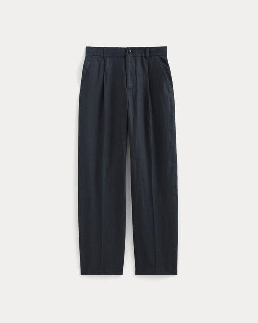 The Linen Pleated Trouser | Navy