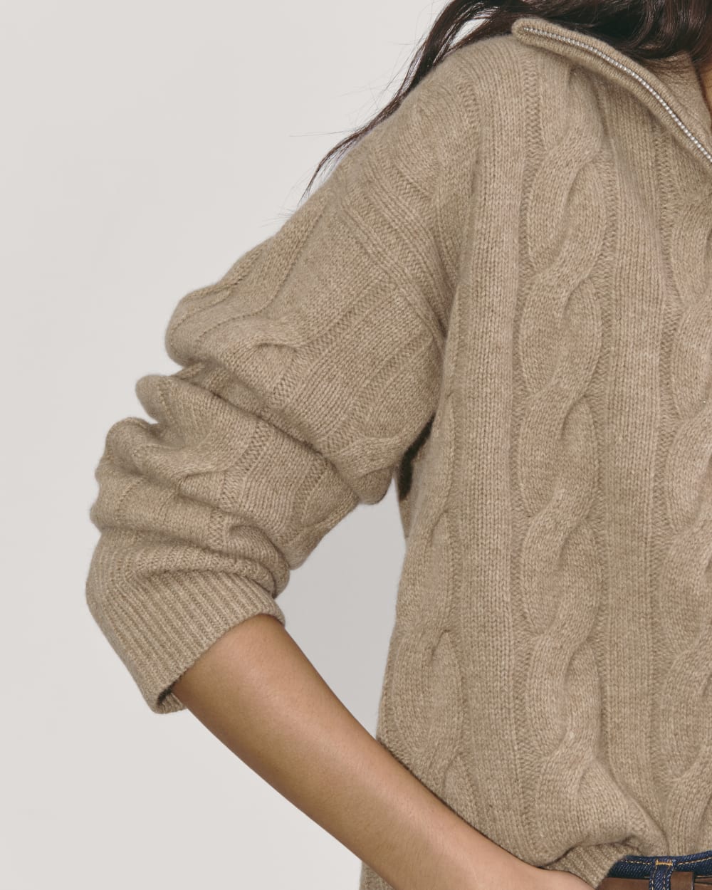 The Cable Half-Zip in Luxe Merino | Oat Melange