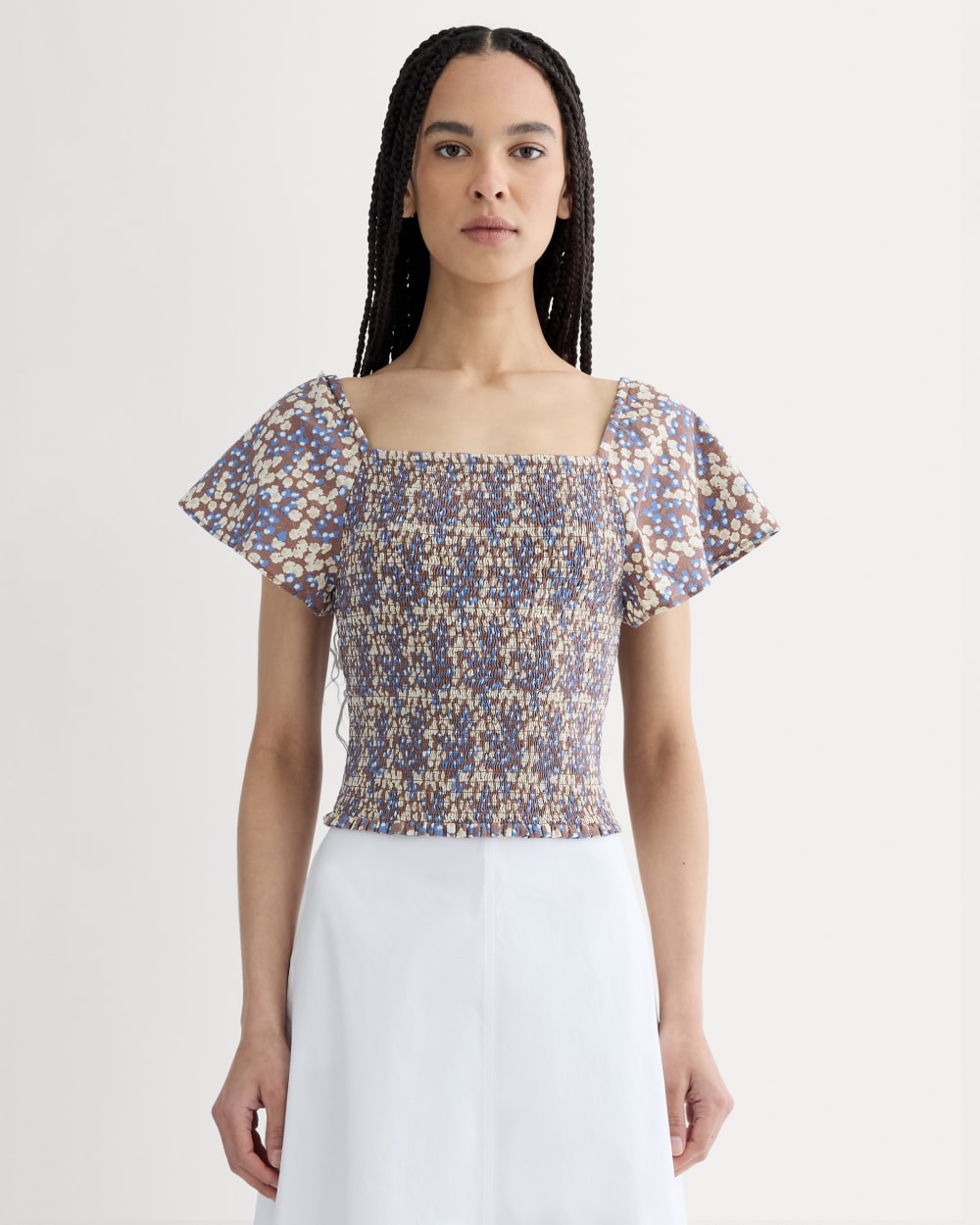 The Gauze Smocked Top | Mocha Floral