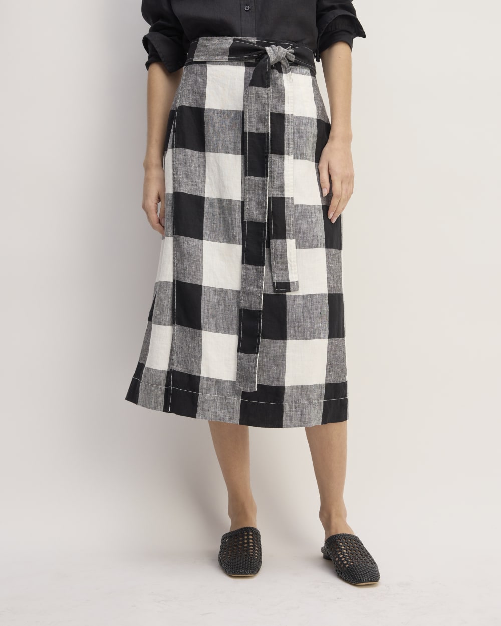 The Linen Wrap Skirt | Bone / Black Check