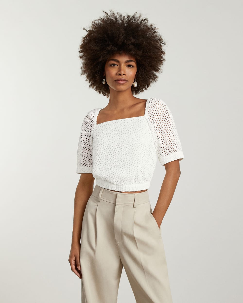 The Eyelet Puff Sleeve Top | White