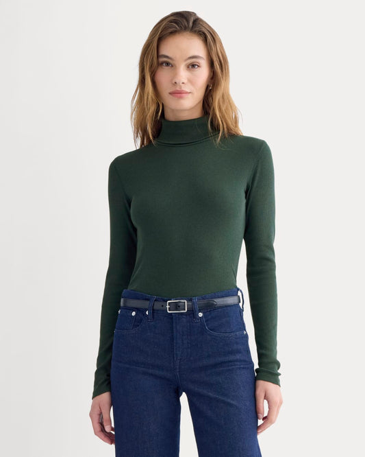 The Luxe Rib Turtleneck | Heathered Dark Sea
