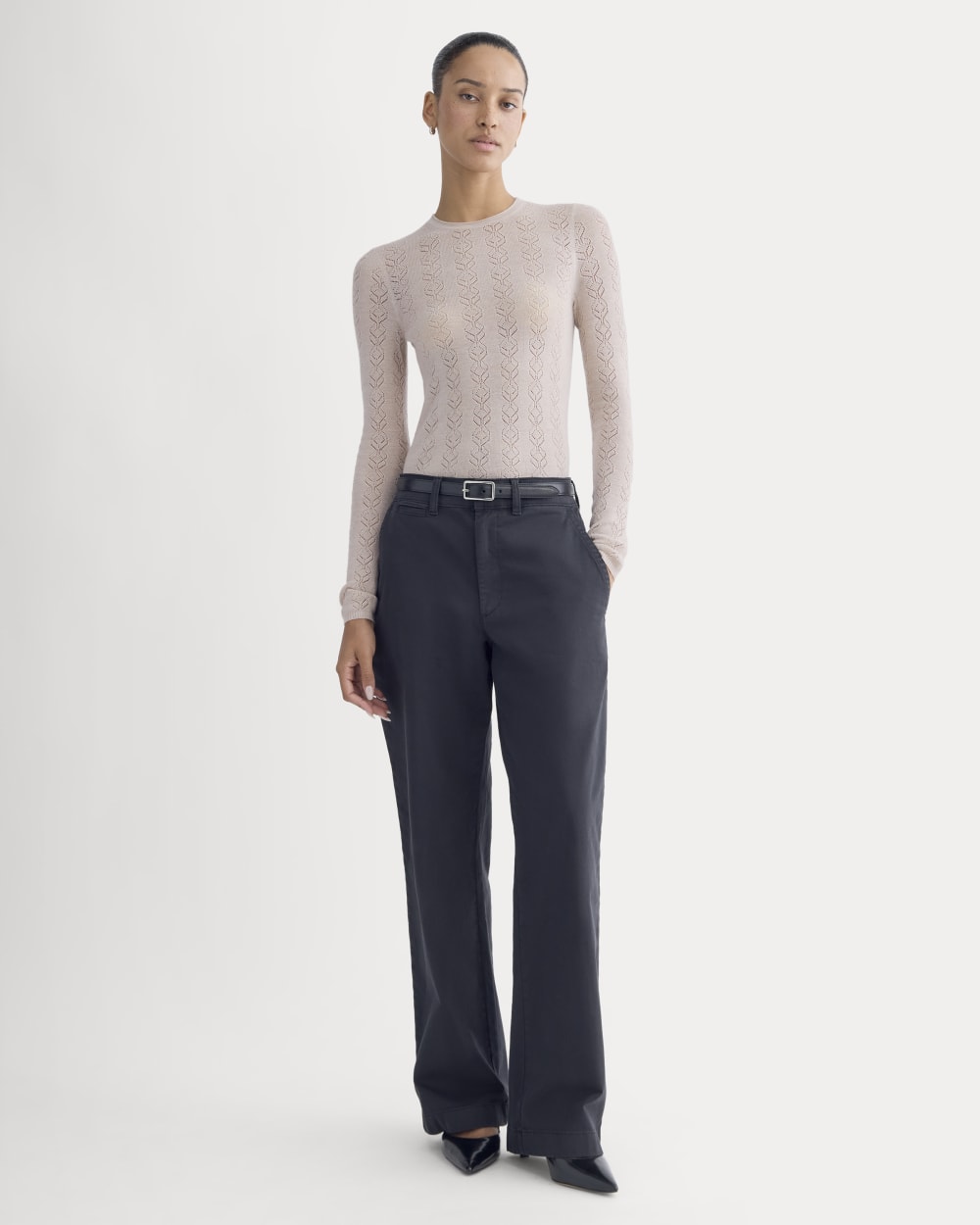 The Pointelle Crew in Ultrasoft Merino | Pale Blush