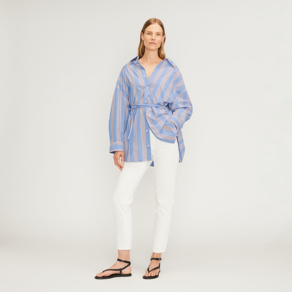 The Poplin Tie Back Shirt | Blue Opal / Cabernet / White