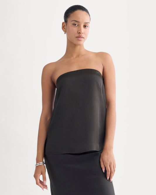 Thin Strap Cami in Silk Charmeuse | Black