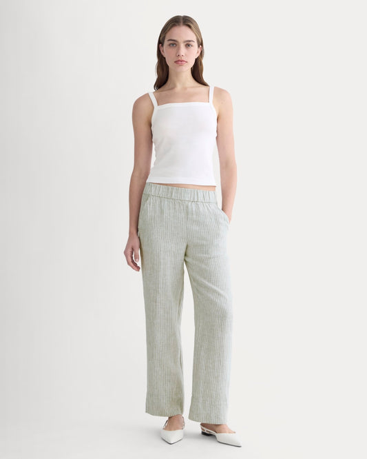 The Linen Easy Pant | Oil Green / White