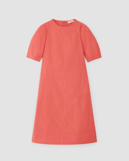 The Short-Sleeve Puff Midi Dress | Coral