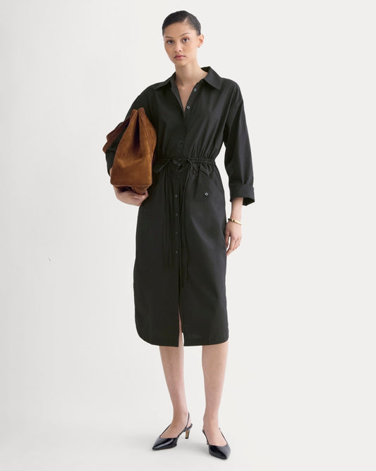 The Drawcord Shirtdress in Ultrasoft Cotton | Black