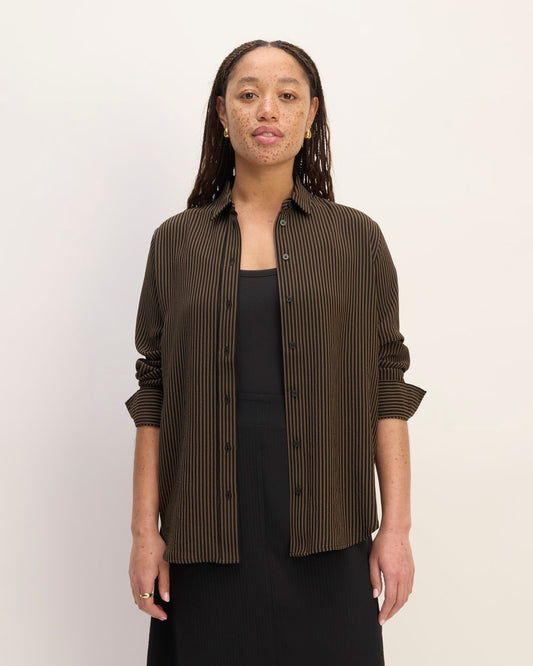 The City Stripe Relaxed Shirt | Cocoa / Black